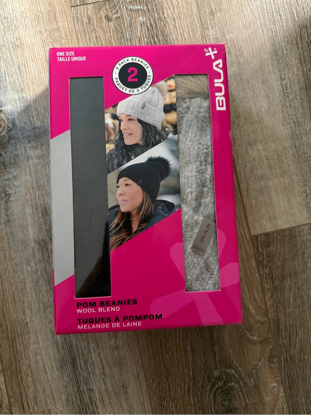 Bula Gray Pom Beanie - Wool Blend (2-Pack)